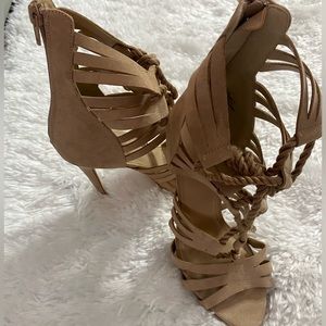 Beige lace up heels sandals